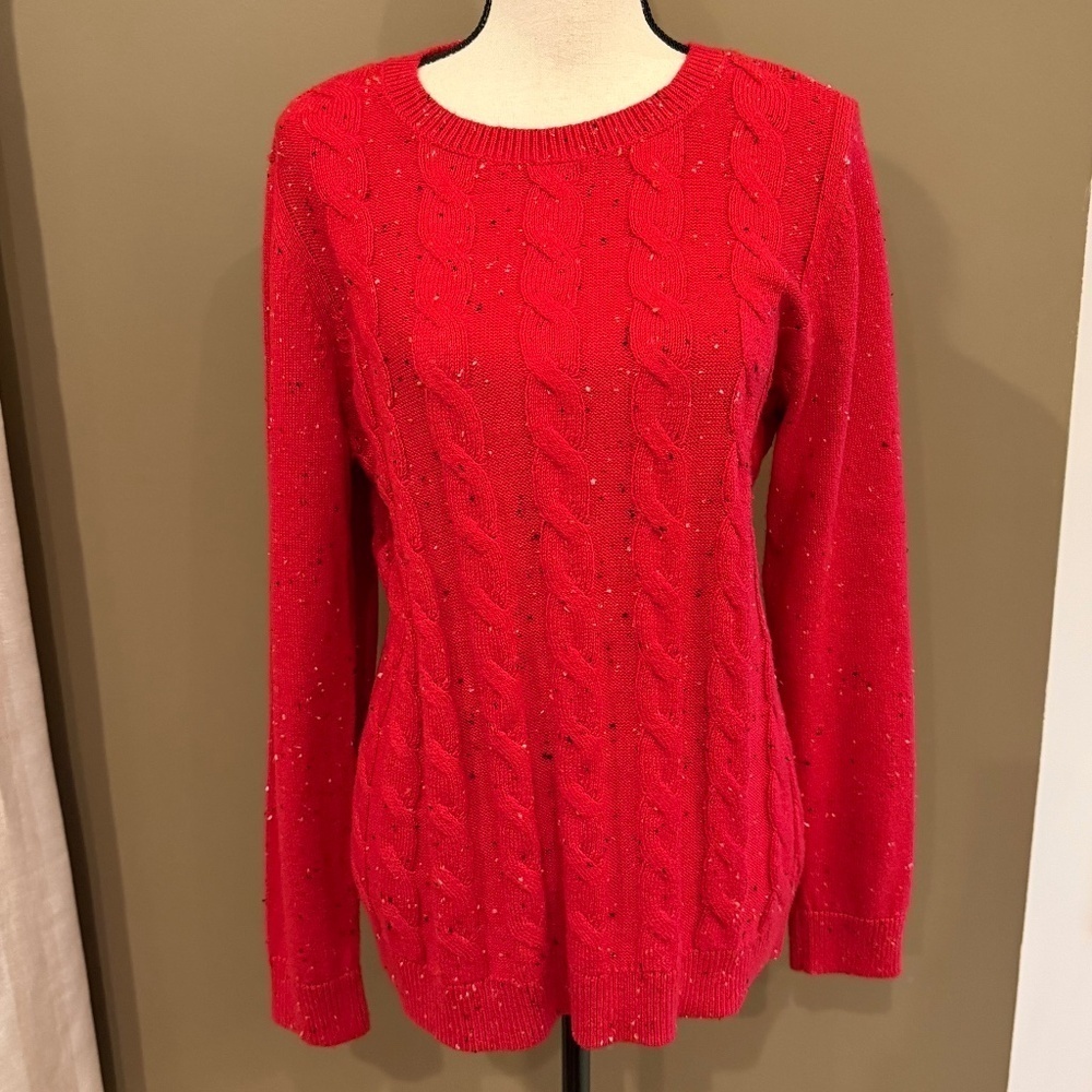 Talbots Women's Speckled Cable Knit Long Sleeve, Valentine Size Medium